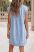 Cap Sleeve Pleated Round Neck Denim Shift Mini Dress