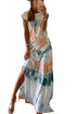 Cap Sleeve Tie Dye Long Slit Dress