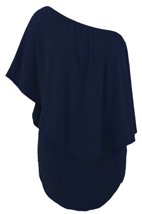Cape Overlay Round Neck Layered Mini Dress