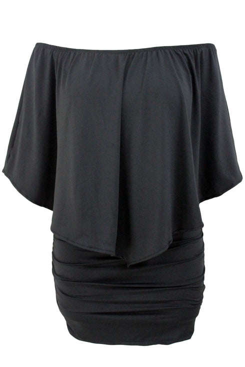 Cape Overlay Round Neck Layered Mini Dress
