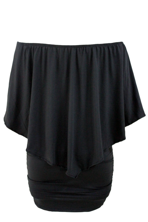 Cape Overlay Round Neck Layered Mini Dress