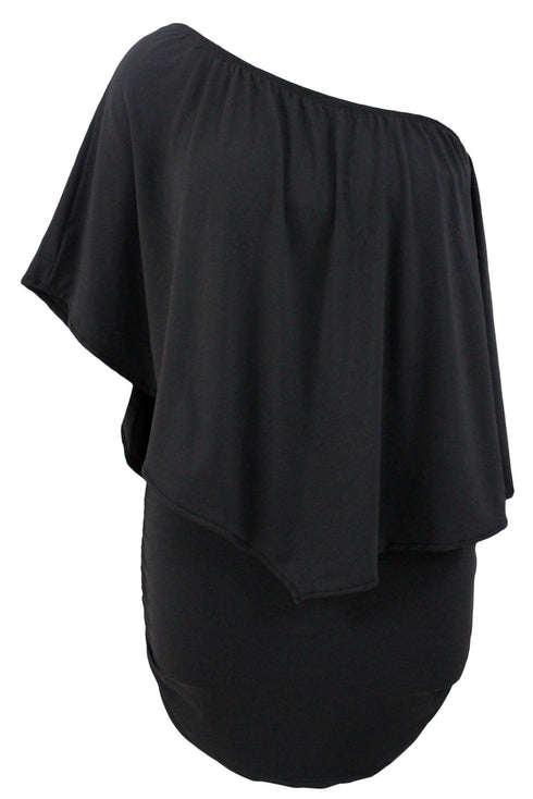 Cape Overlay Round Neck Layered Mini Dress