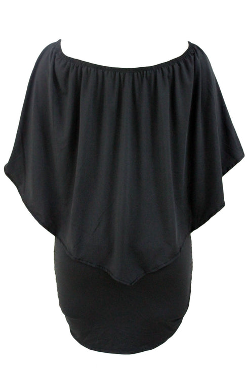 Cape Overlay Round Neck Layered Mini Dress