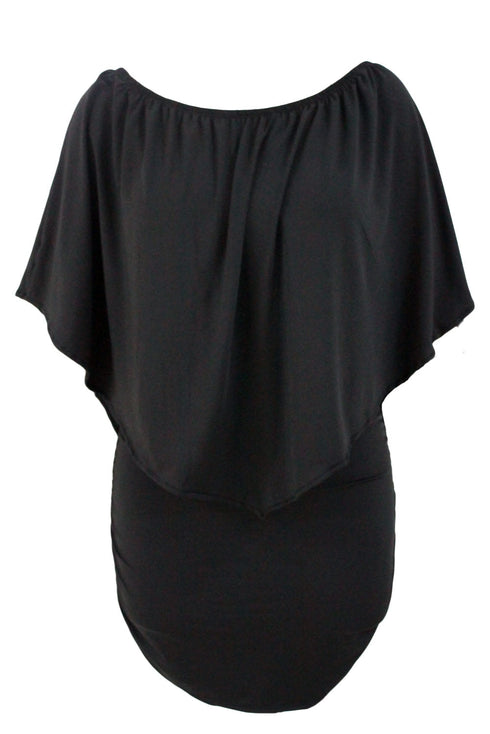 Cape Overlay Round Neck Layered Mini Dress