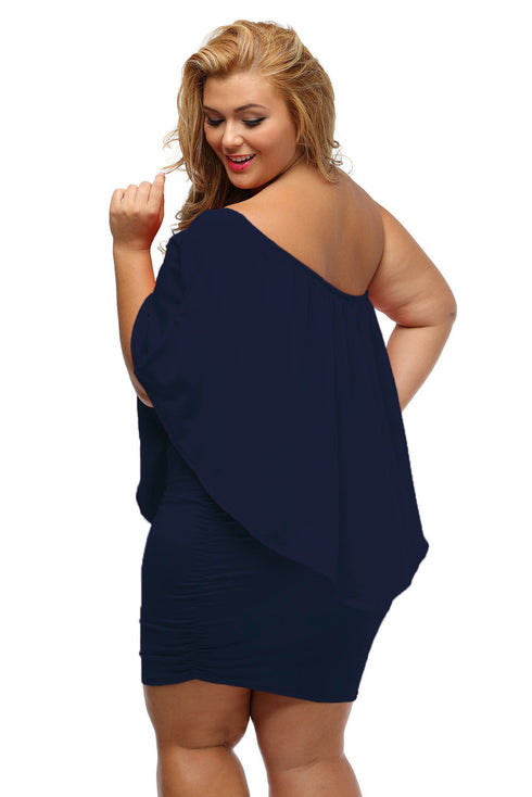 Cape Overlay Round Neck Layered Mini Dress