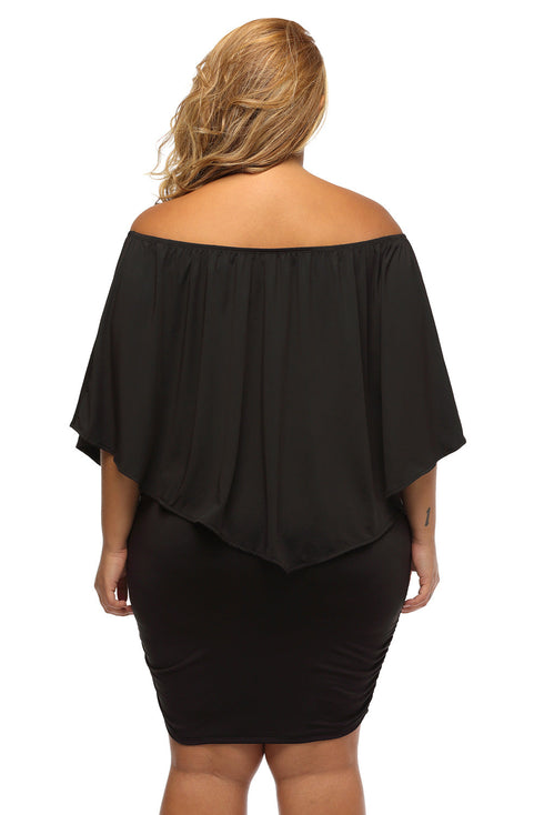 Cape Overlay Round Neck Layered Mini Dress