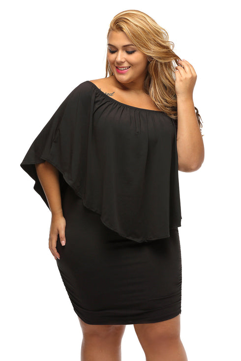Cape Overlay Round Neck Layered Mini Dress