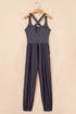Carbon Grey Back Crossed Straps Hollow Out Jogger Jumpsuit