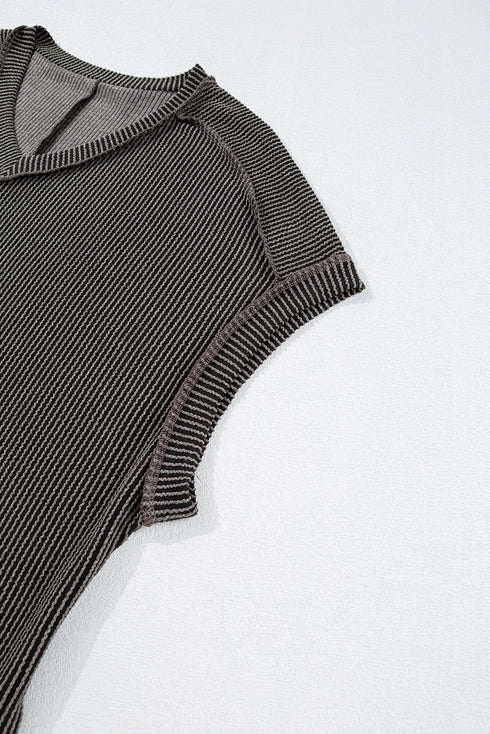 Carbon Grey Corded V Neck Plus Size T Shirt Dress with Pockets