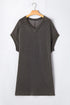 Carbon Grey Corded V Neck Plus Size T Shirt Dress with Pockets