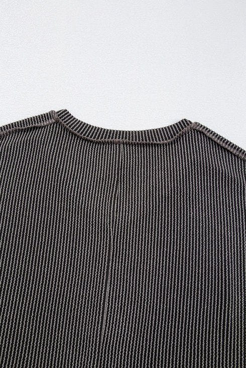 Carbon Grey Corded V Neck Plus Size T Shirt Dress with Pockets