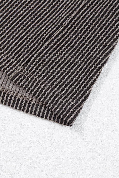 Carbon Grey Corded V Neck Plus Size T Shirt Dress with Pockets