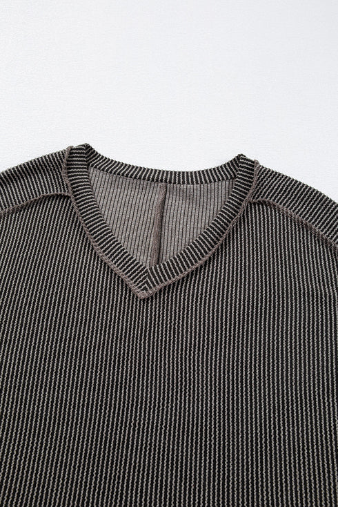 Carbon Grey Corded V Neck Plus Size T Shirt Dress with Pockets