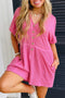 Carefree Days Corded V Neck Button Down Rolled Sleeve Pocket Romper