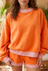 Carrot Gingham Trim Mock Neck Baggy Pullover Shorts Set
