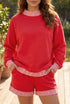 Carrot Gingham Trim Mock Neck Baggy Pullover Shorts Set