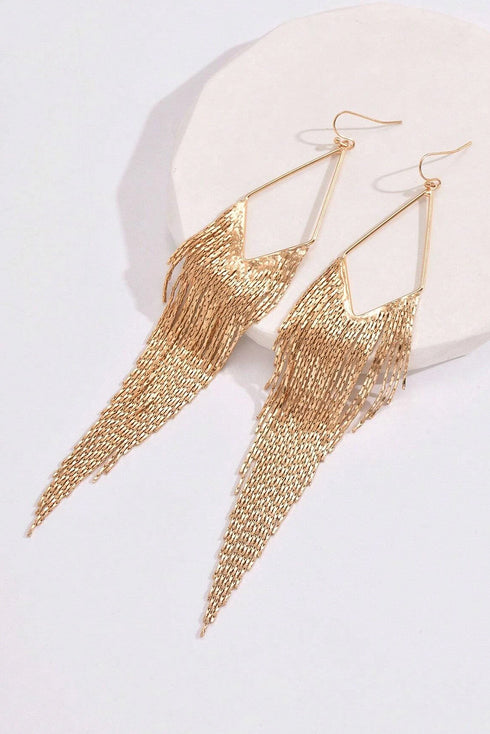 Cascading Metallic Chain Fringe Dangle Earrings