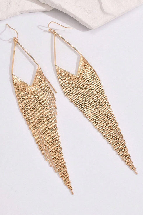 Cascading Metallic Chain Fringe Dangle Earrings