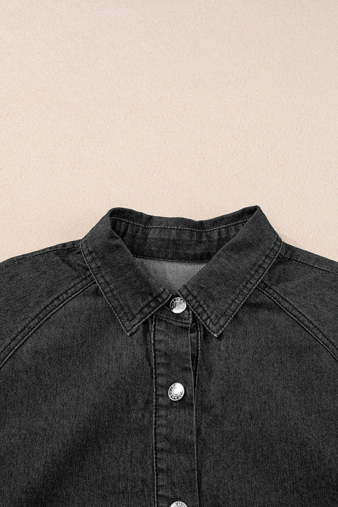 Casual A-line Ruffle Sleeve Button Front Denim Shirt Dress