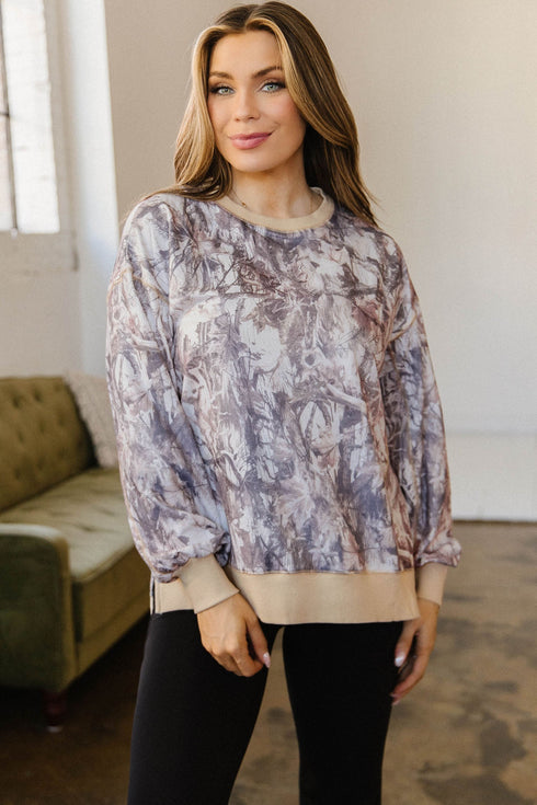 Casual Abstract Camo Print Side Split Tunic Sweatshirt
