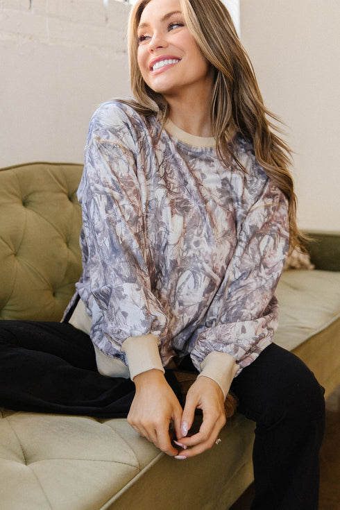 Casual Abstract Camo Print Side Split Tunic Sweatshirt