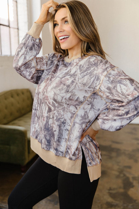 Casual Abstract Camo Print Side Split Tunic Sweatshirt