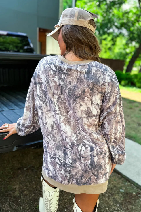 Casual Abstract Camo Print Side Split Tunic Sweatshirt
