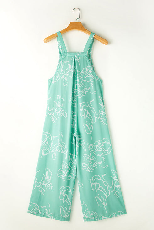 Casual Abstract Print Bib Wide Leg Overall Jumpsuit