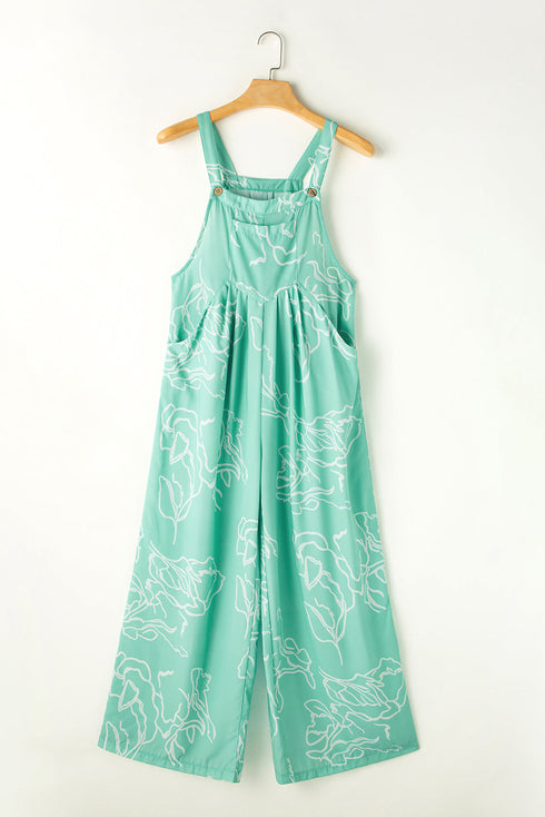 Casual Abstract Print Bib Wide Leg Overall Jumpsuit
