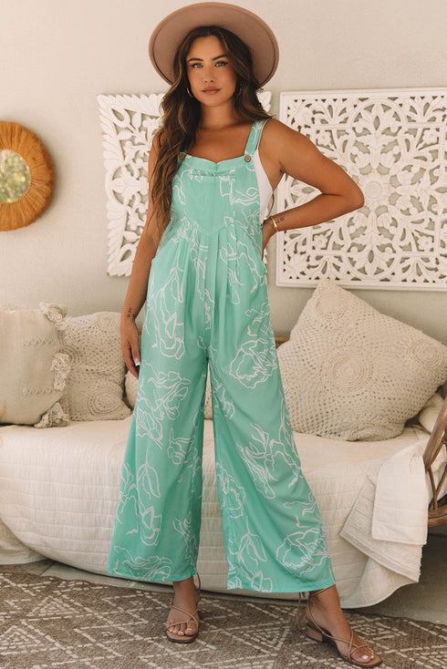 Casual Abstract Print Bib Wide Leg Overall Jumpsuit