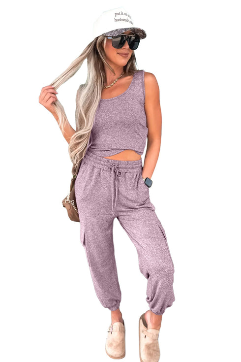 Casual Active Tank Top Drawstring Jogger Pant Sets