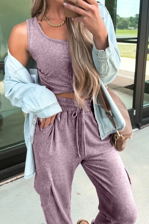 Casual Active Tank Top Drawstring Jogger Pant Sets