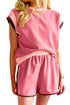 Casual Blocked Pattern Patchwork Cap Sleeve Short Set