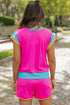 Casual Blocked Pattern Patchwork Cap Sleeve Short Set