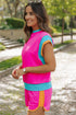Casual Blocked Pattern Patchwork Cap Sleeve Short Set
