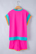 Casual Blocked Pattern Patchwork Cap Sleeve Short Set