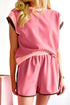 Casual Blocked Pattern Patchwork Cap Sleeve Short Set