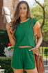 Casual Blocked Pattern Patchwork Cap Sleeve Short Set
