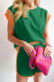 Casual Blocked Pattern Patchwork Cap Sleeve Short Set