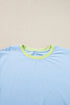 Casual Blocked Pattern Patchwork Cap Sleeve Short Set
