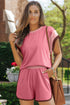 Casual Blocked Pattern Patchwork Cap Sleeve Short Set