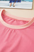 Casual Blocked Pattern Patchwork Cap Sleeve Short Set