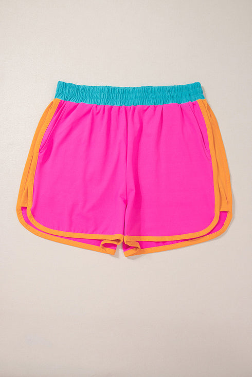 Casual Blocked Pattern Patchwork Cap Sleeve Short Set