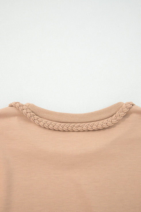 Casual Braided Trim Puff Sleeve Solid T Shirt Dress