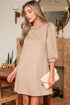 Casual Braided Trim Puff Sleeve Solid T Shirt Dress