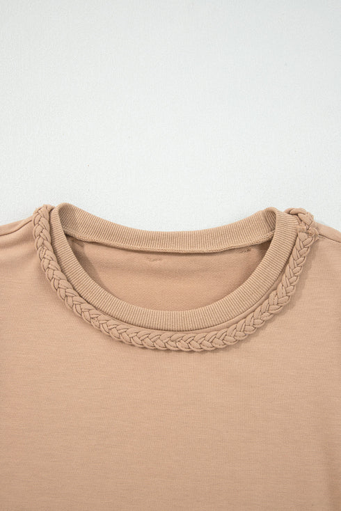 Casual Braided Trim Puff Sleeve Solid T Shirt Dress