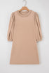 Casual Braided Trim Puff Sleeve Solid T Shirt Dress