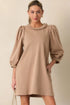 Casual Braided Trim Puff Sleeve Solid T Shirt Dress