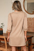 Casual Braided Trim Puff Sleeve Solid T Shirt Dress