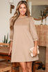 Casual Braided Trim Puff Sleeve Solid T Shirt Dress